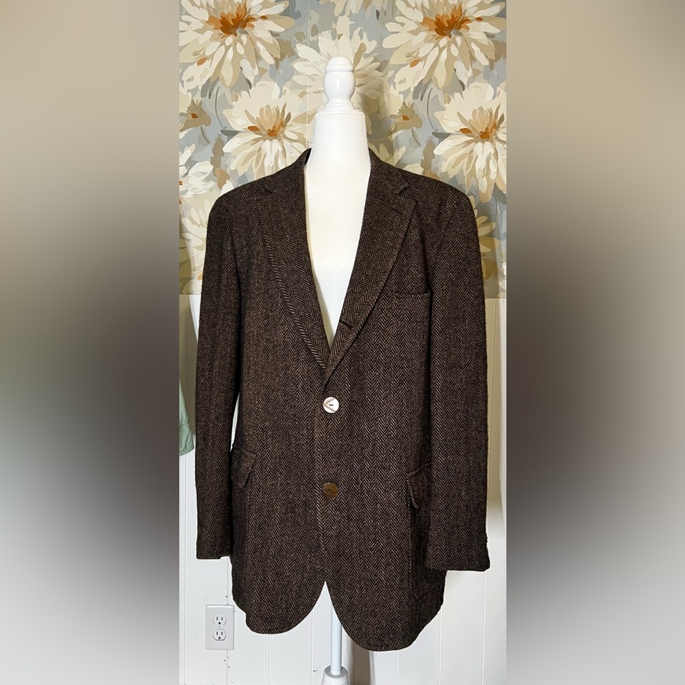 Vintage Brooks Brothers Men's Brown Herringbone Blazer